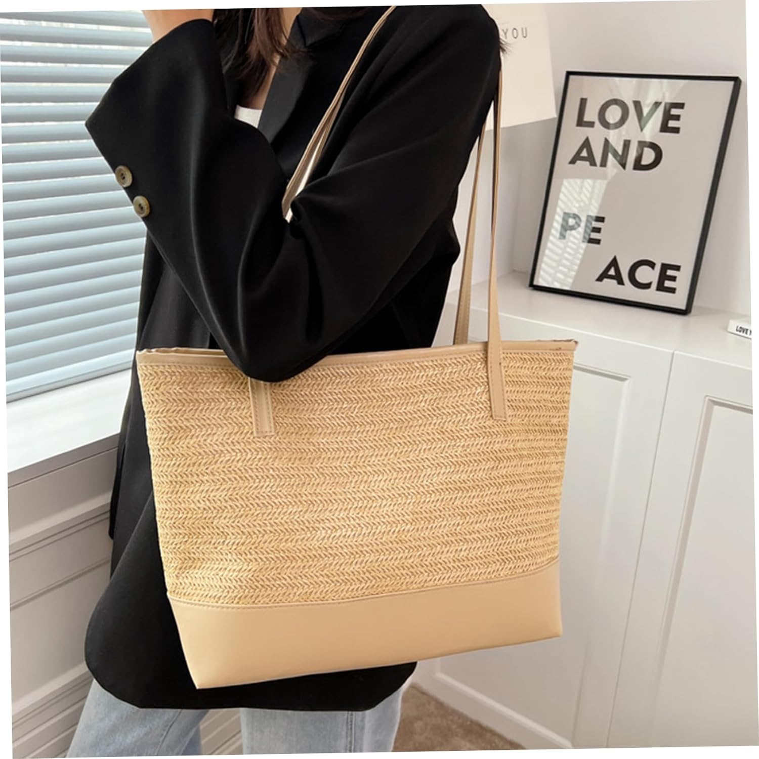 Women's Tote Bag with Woven Textured Design | Casual