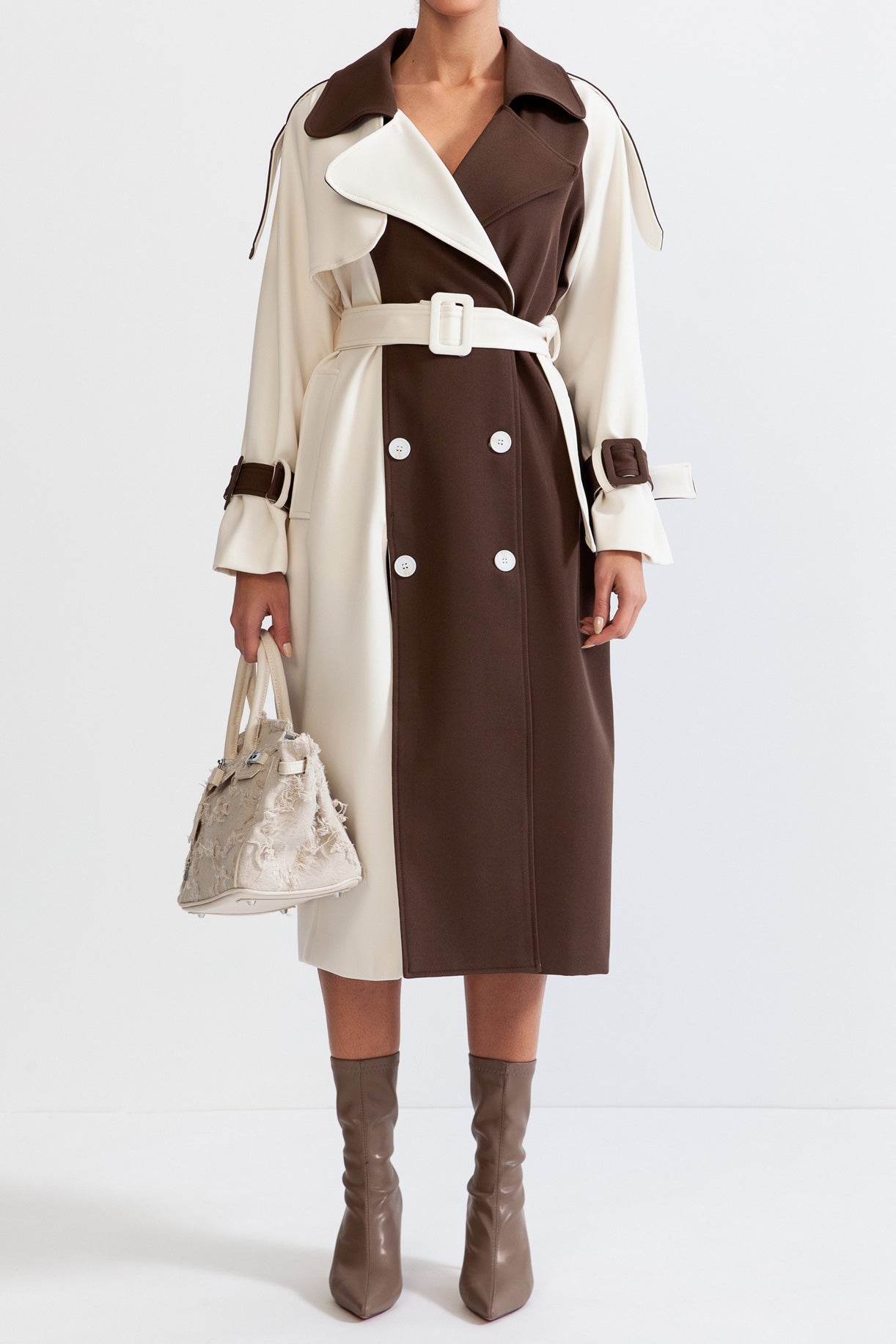 Women's Trench Coat Belted Colourblock Style | Longline