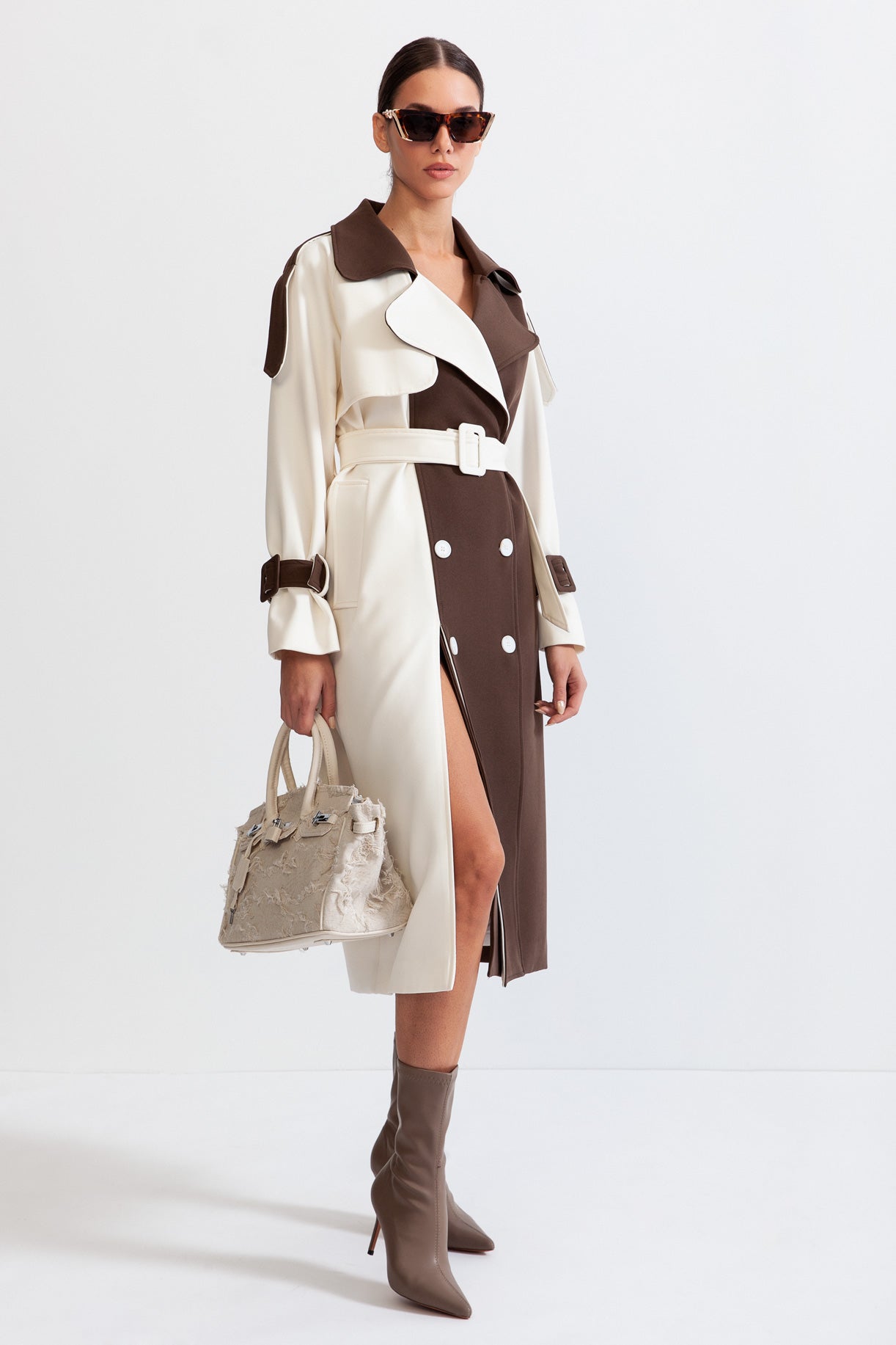 Women's Trench Coat Belted Colourblock Style | Longline