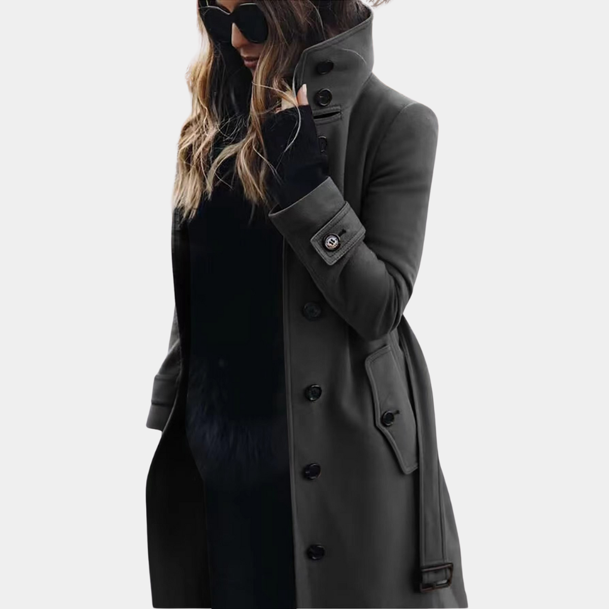 Women's Trench Coat High Neck | Double Breasted