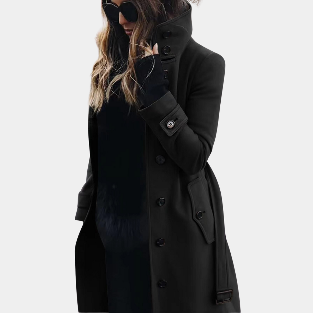 Women's Trench Coat High Neck | Double Breasted