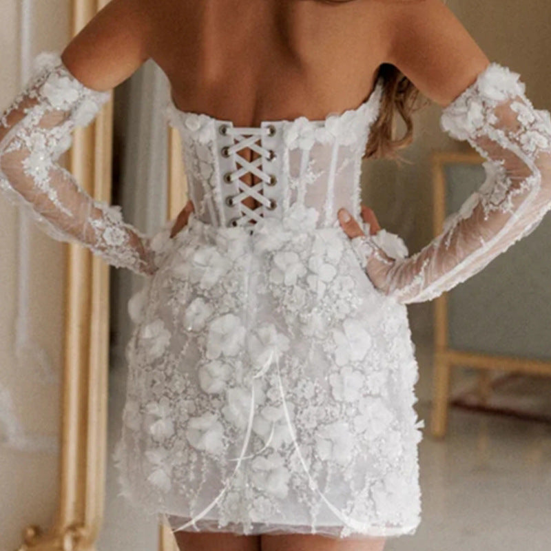 Women's Wedding Dress Floral Lace | Corset Back