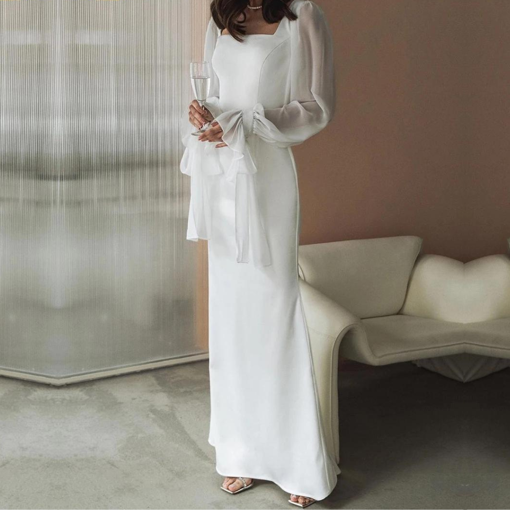Women's Wedding Dress Square Neck Maxi | Long Sleeve
