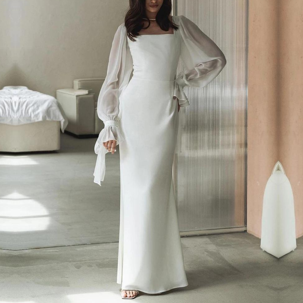 Women's Wedding Dress Square Neck Maxi | Long Sleeve