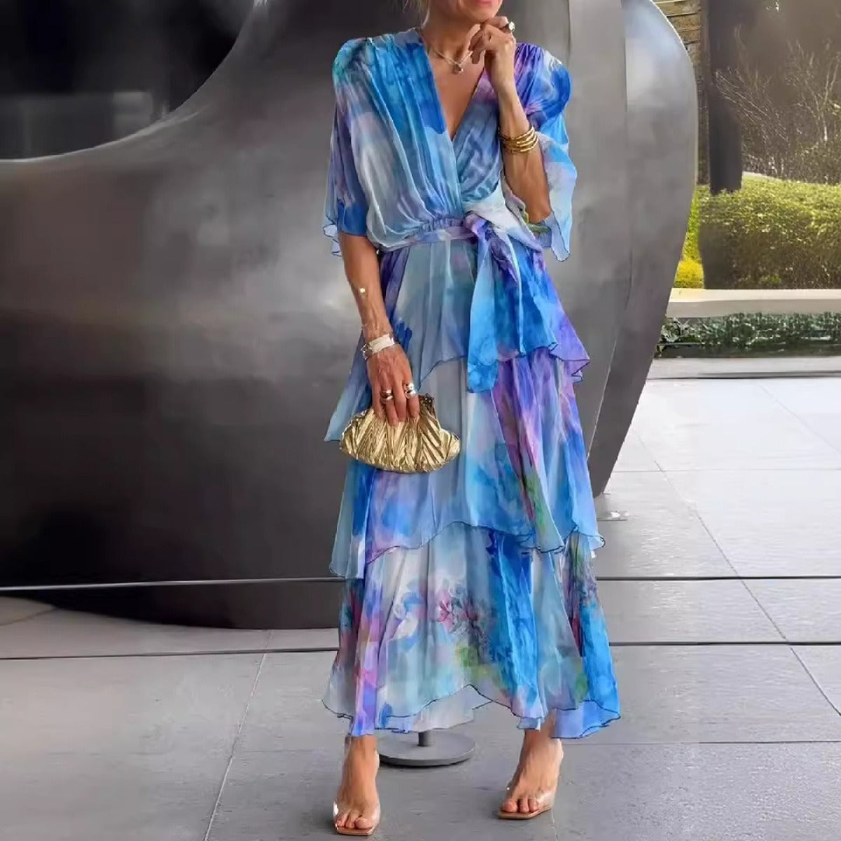 Women's Wedding Guest Dress Wrap Maxi | Ruffle Sleeve