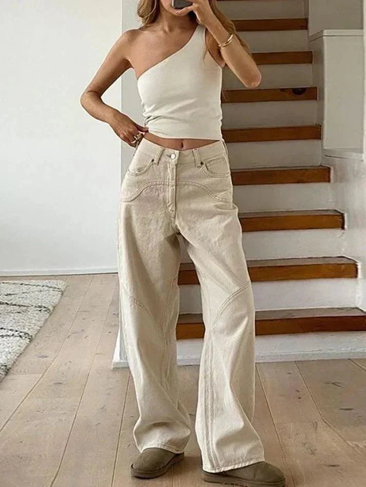 Women's Wide Leg Baggy Jeans with Stitch Detail | Work