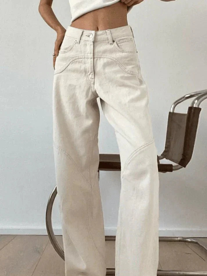 Women's Wide Leg Baggy Jeans with Stitch Detail | Work
