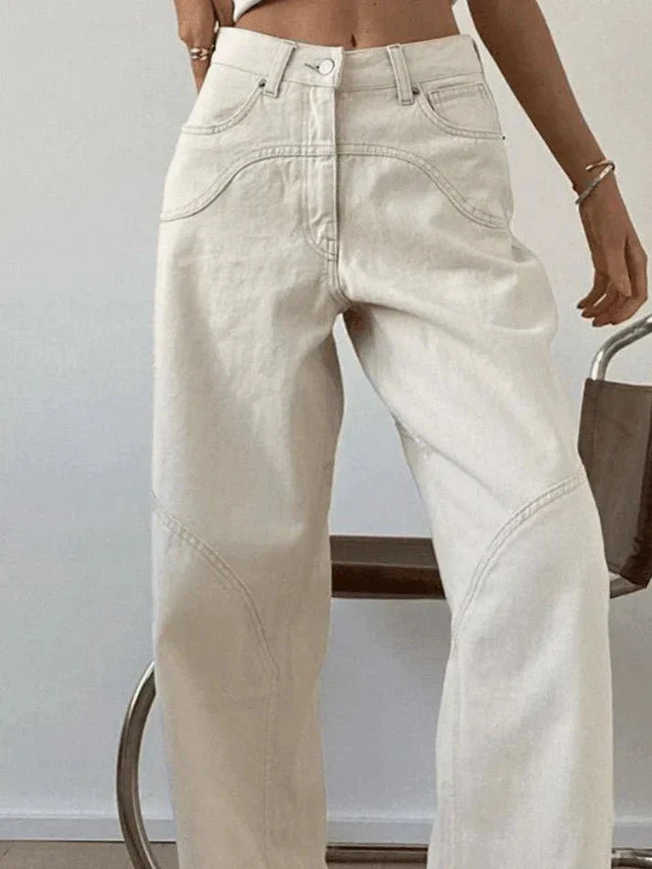 Women's Wide Leg Baggy Jeans with Stitch Detail | Work
