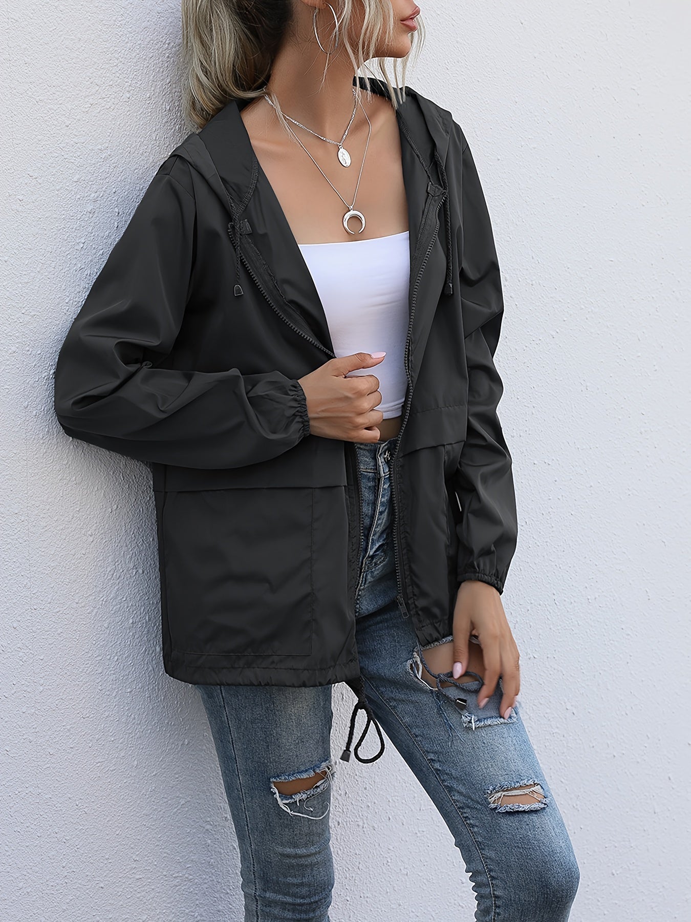 Women's Windbreaker Jacket Hooded Short | Casual