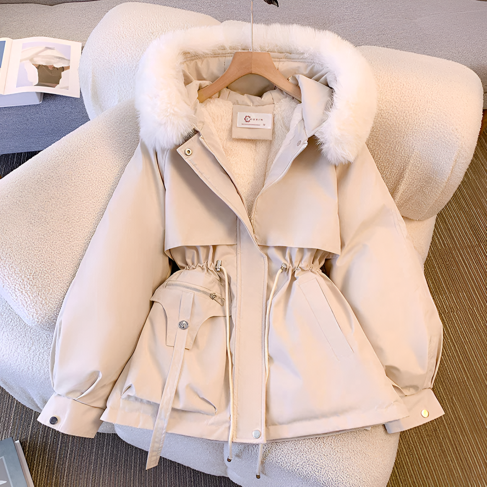Women's Winter Hooded Coat Drawstring Waist | Padded