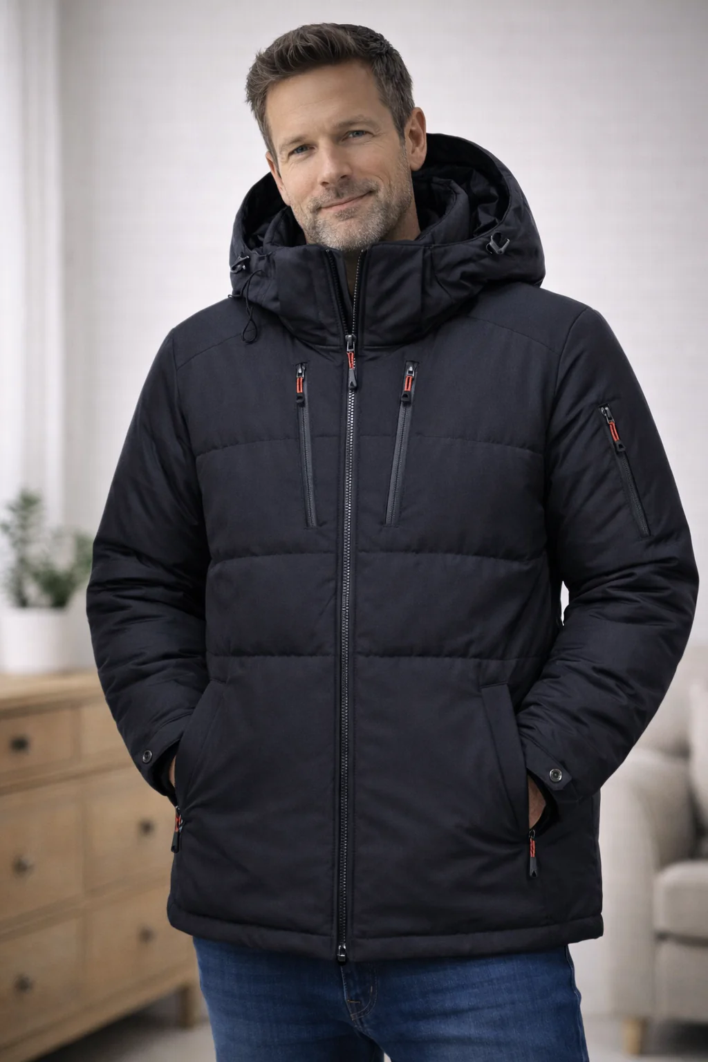 Warm Men's Puffer Jacket with Hood